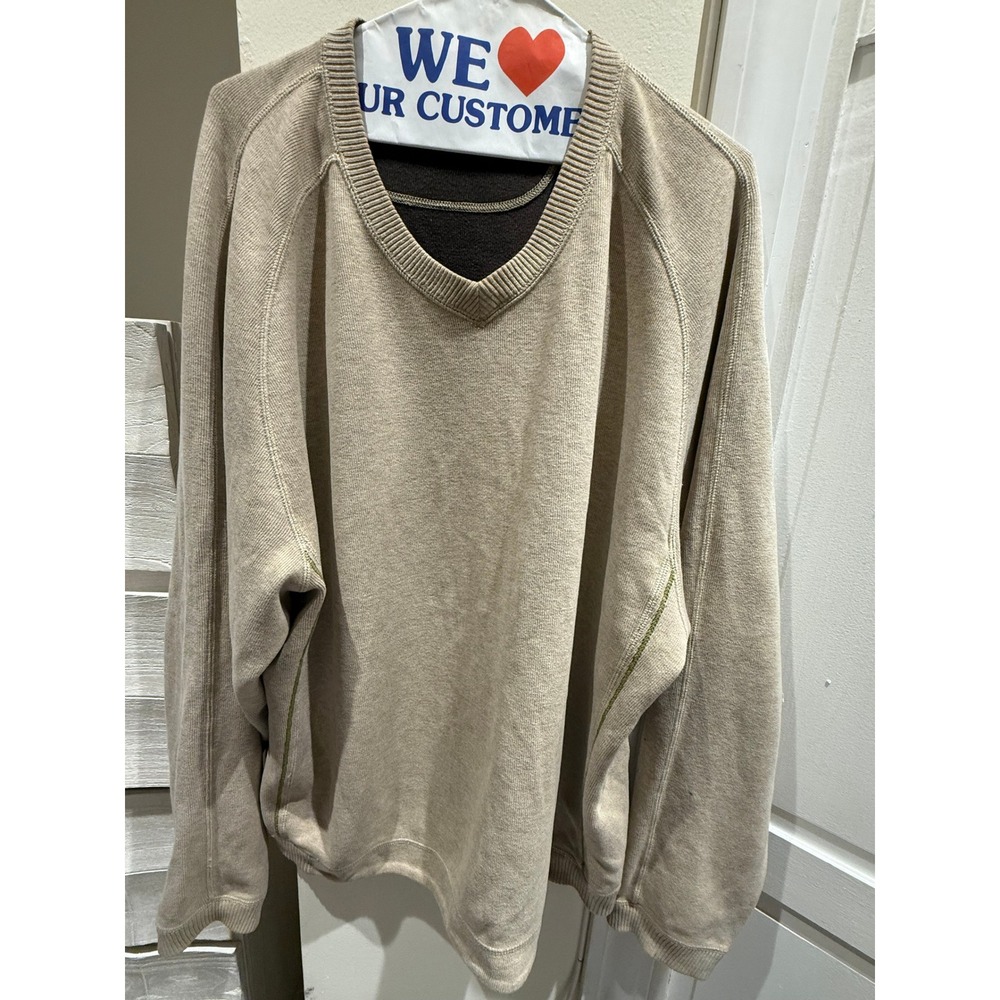 Tommy Bahama Mens V-Neck Raglan Sweater Tan Beige Knit Pullover